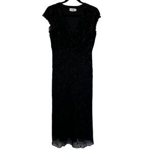 CDC Y2K Whimsigoth Fairy Grunge Babydoll V-Neck Floral Black Dress Sz 8 Textured